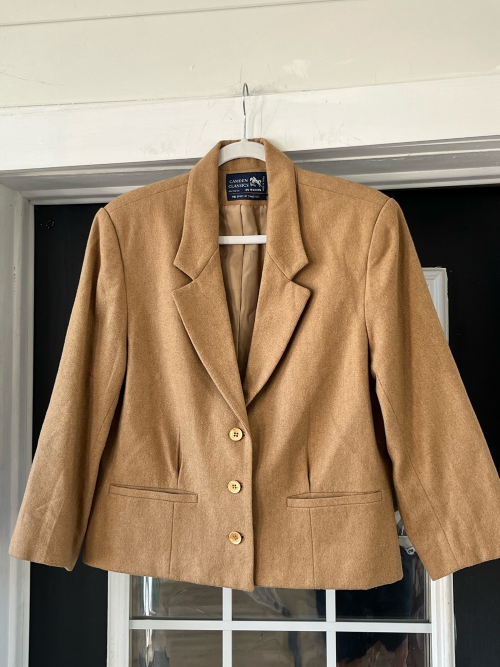 Camden classics wool blend riding jacket blazer, camel tan